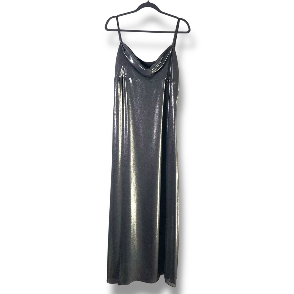 Ever Beauty Womens Sz 14 Whimsigoth Metallic Silver Cowl Neck Evening Gown 90s